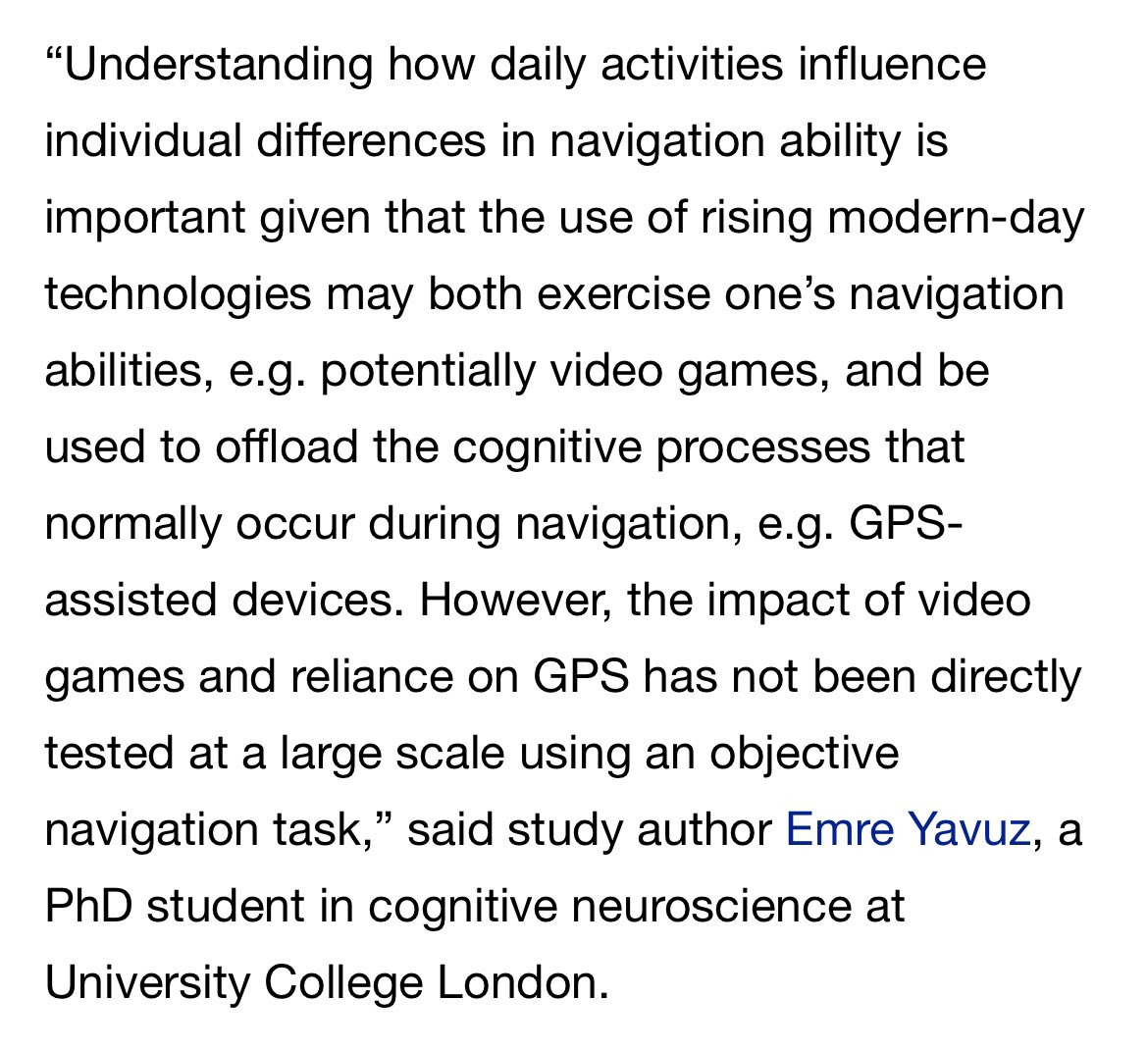 Great to see press coverage of our recent paper - Video gaming, but not reliance on GPS, is associated with spatial navigation performance - in @PsyPost! 🧠🙌

➡️ shorturl.at/ejDb8

➡️ Link to the original paper: shorturl.at/h0dEn