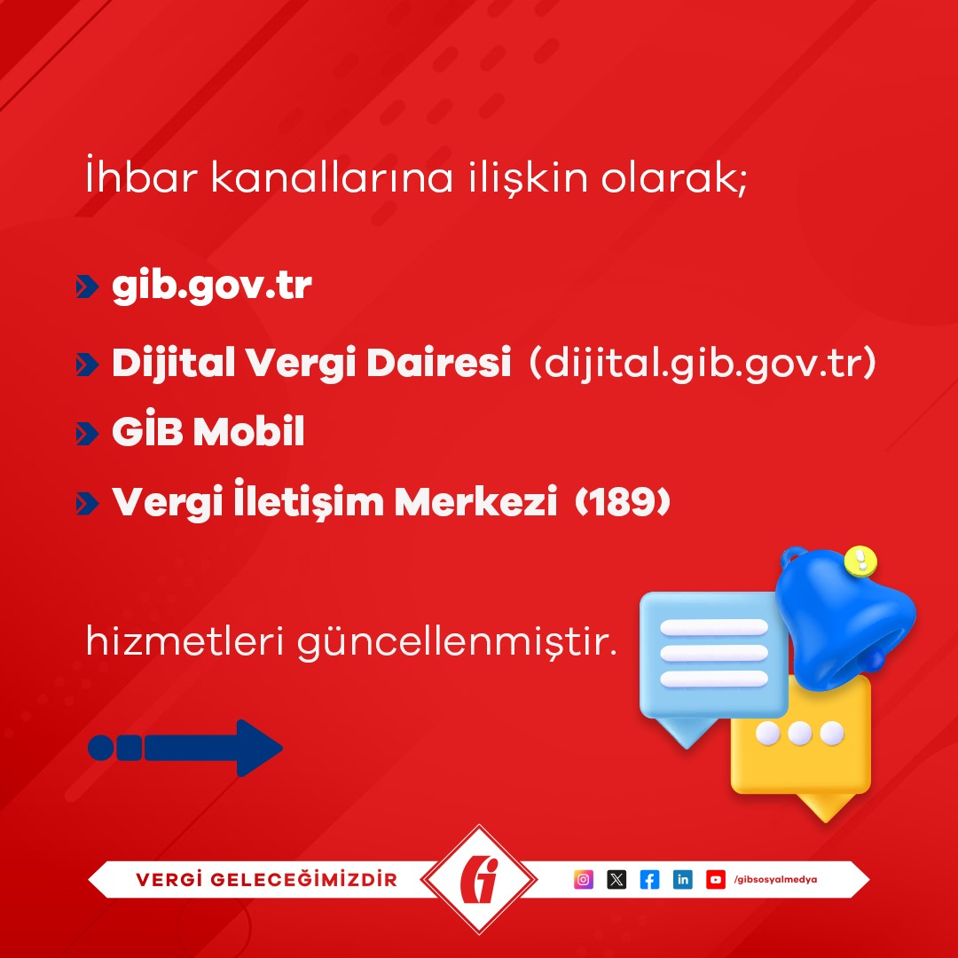gibsosyalmedya's tweet photo. Vatandaşlarımızın ihbar ve şikâyetlerini kolay, hızlı ve istedikleri her an (7/24) yapabilmelerine imkan sağlamak amacıyla mevcut ihbar kanallarımızı güncelleyerek yeni ihbar kanallarını hizmete açıyoruz. 

https://t.co/zBpH3YQMwQ

#GİB #VergiGeleceğimizdir https://t.co/4OTVCZdlDO