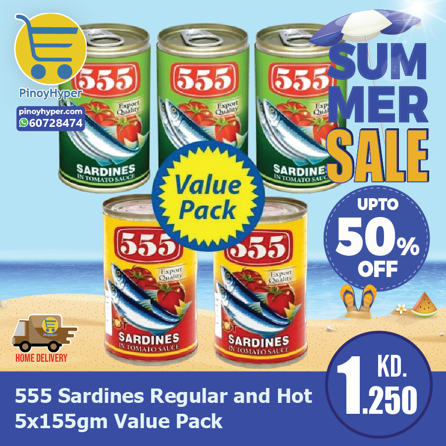 🇰🇼 Summer Sale 🇰🇼
🥰Offer for OFW Kuwait 🥰
Delivery All over Kuwait 🚛
555 Sardines Regular and Hot 5x155gm Value Pack
#pinoyhyper #ofw #ofwkuwait #pilipinosakuwait #onlinegrocery #pinoy #philippines #filipino #pilipinas #pinoyfoodie #pinoyfood
#summeroffer
#offer #summer