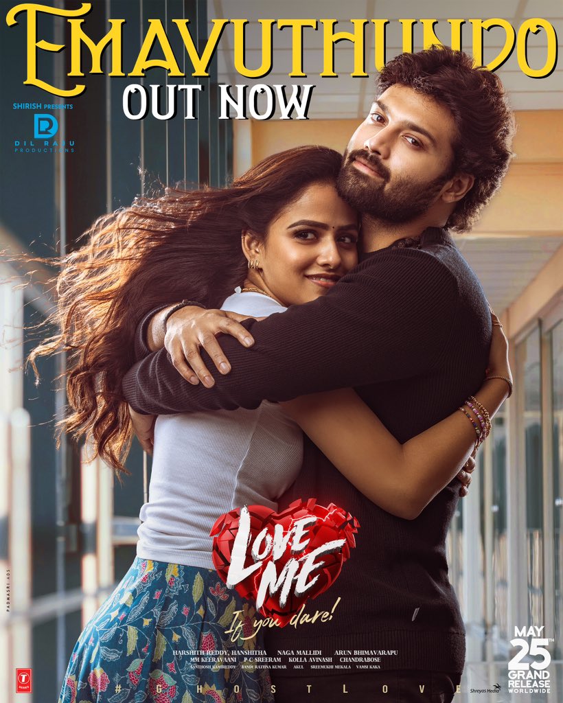 Vaishnavi_Chaitanya (@iamvaishnavi04) on Twitter photo A romance of a different kind in
#Emavuthundo song from #LoveMe - 'π°π πππ π
πππ out nowπ
πΆ youtu.be/CuWD0fh8Wys
In cinemas on May 25th.
<a href="/AshishVoffl/">Ashish Velamakucha</a> <a href="/mmkeeravaani/">mmkeeravaani</a> <a href="/pcsreeram/">pcsreeramISC</a> <a href="/boselyricist/">chandrabose</a> <a href="/artkolla/">Kolla Avinash</a> <a href="/HR_3555/">Harshith Reddy</a> #HanshithaReddy <a href="/naga_mallidi/">Naga mallidi</a> <a href="/DilRajuProdctns/">Dil Raju Productions</a> <a href="/TSeries/">T-Series</a> A romance of a different kind in
#Emavuthundo song from #LoveMe - 'π°π πππ π
πππ out nowπ
πΆ youtu.be/CuWD0fh8Wys
In cinemas on May 25th.
<a href="/AshishVoffl/">Ashish Velamakucha</a> <a href="/mmkeeravaani/">mmkeeravaani</a> <a href="/pcsreeram/">pcsreeramISC</a> <a href="/boselyricist/">chandrabose</a> <a href="/artkolla/">Kolla Avinash</a> <a href="/HR_3555/">Harshith Reddy</a> #HanshithaReddy <a href="/naga_mallidi/">Naga mallidi</a> <a href="/DilRajuProdctns/">Dil Raju Productions</a> <a href="/TSeries/">T-Series</a>