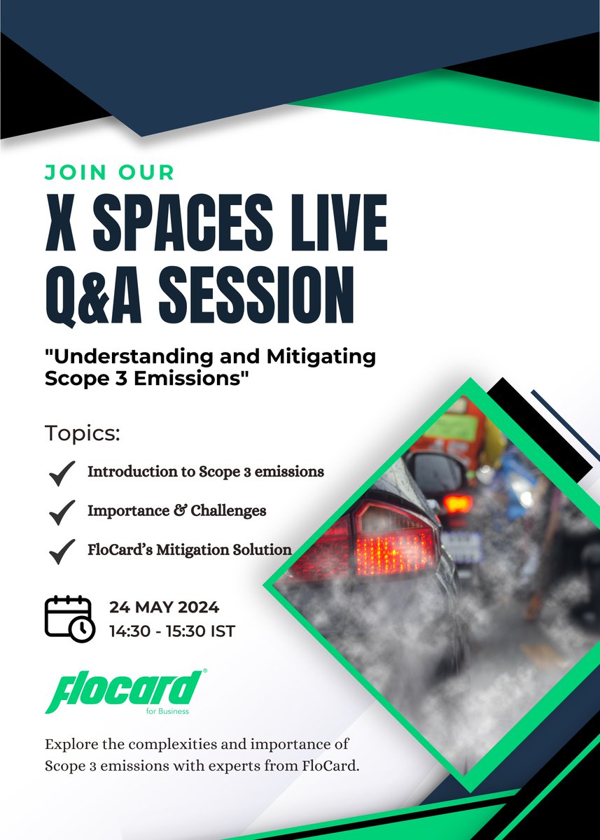 Join our X Spaces Q&A Session! Dive into Scope 3 emissions with experts from FloCard. - Introduction to Scope 3 - Importance and Challenges - FloCard's Mitigation Solutions 🗓️ May 24 ⏰14:30 IST 📍lnkd.in/dfJqEwke Set a reminder and join the conversation!
