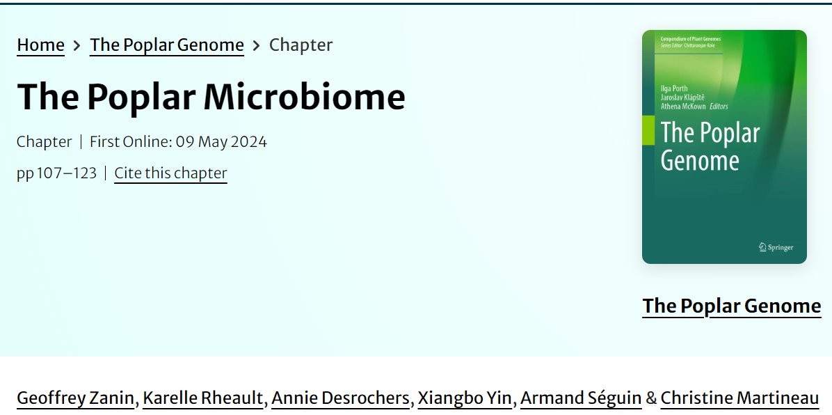 Karelle Rheault (@karellerheault) on Twitter photo "While the phylogeny and genotype of the tree influence the poplar microbiome considerably, many environmental parameters structure the microbiome in poplars to a greater extent." 🌳🦠
Look up our new publication in <a href="/SpringerNature/">Springer Nature</a> 👇
link.springer.com/chapter/10.100… "While the phylogeny and genotype of the tree influence the poplar microbiome considerably, many environmental parameters structure the microbiome in poplars to a greater extent." 🌳🦠
Look up our new publication in <a href="/SpringerNature/">Springer Nature</a> 👇
link.springer.com/chapter/10.100…