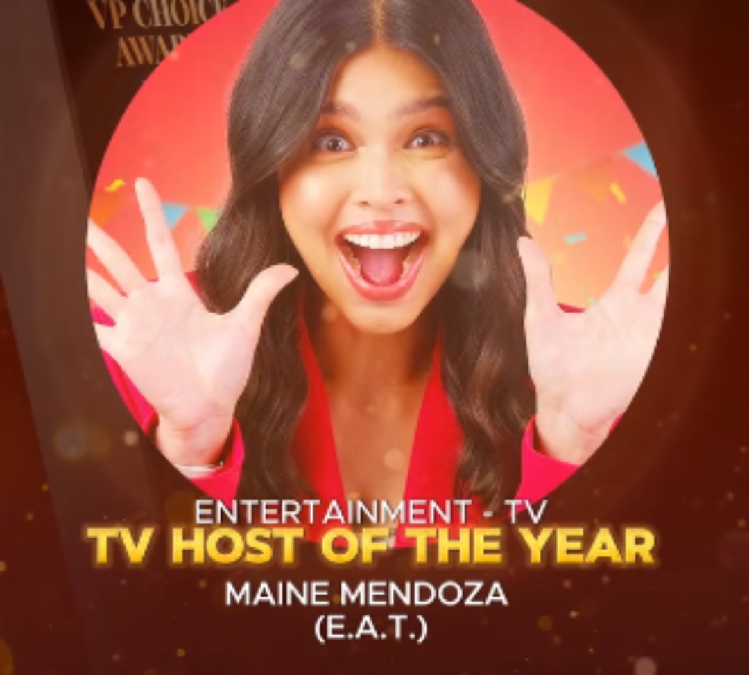 Another hosting recognition for #MaineMendoza ✨️ Congratulations, @mainedcm for being the TV Host(@eatbulaga_TVJ) of the Year for the 5th @vpchoiceawards! 💛 Thank you, @villagepipol ✨️ We are so proud of youuu! 🫶🏻 Thank you to everyone who voted! 🥳