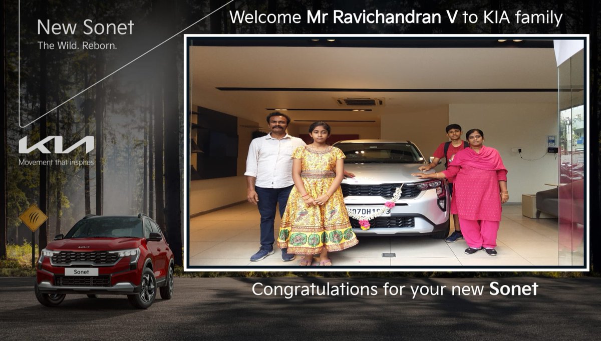 capitalkiaTN's tweet photo. Thank you for Choosing your Brand New
#KIA Car from Capital Kia.
We definitely know that your 𝗛𝗔𝗣𝗣𝗜𝗡𝗘𝗦𝗦 𝗦𝗧𝗔𝗥𝗧𝗦
𝗛𝗘𝗥𝗘.
We wish you happy and safe motoring ahead.
For more queries call: +91 9962710000
Website: https://t.co/xxeLUWBdfq https://t.co/pF6abrOKQq