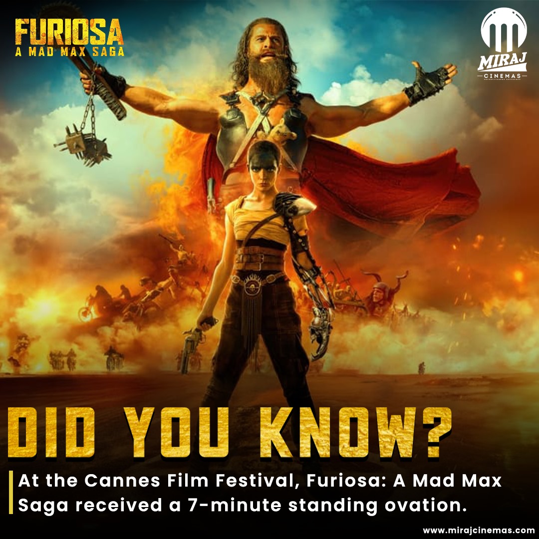 🎥 Did you know? #Furiosa received a 7-minute standing ovation at the Cannes Film Festival! 👏✨ This epic moment showcases the incredible impact of the movie and the brilliant performances of the cast. Get ready for a cinematic experience like no other. 🌟🔥 Experience the