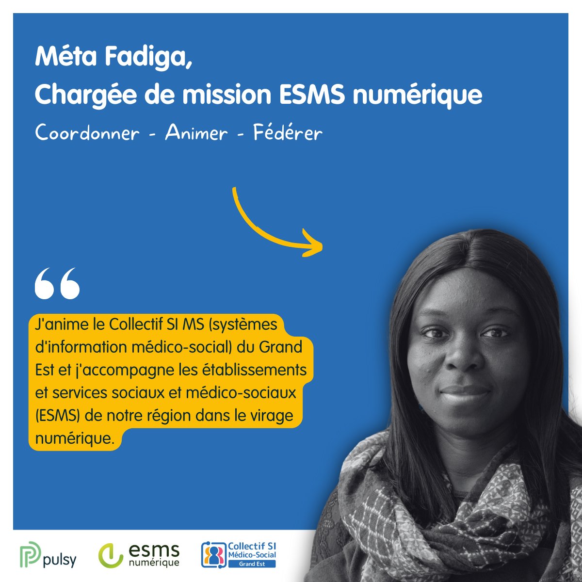 Nos chargées de mission en action : le collectif SI MS pour accompagner la transition numérique des ESMS 💻💡

Méta Fadiga nous présente son rôle en tant que chargée de mission ESMS numérique chez Pulsy.

Vous souhaitez en savoir plus ? Contactez-la !

#esanté #ESMS