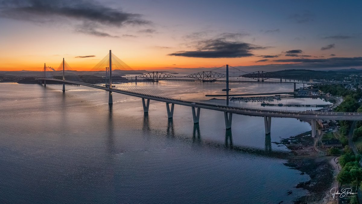 About half an hour before sunrise yesterday morning at the Queensferry Crossing, with the Forth Bridge and Road Bridge in the background. #queensferry #forthbridge #scotland #fife #edinburgh