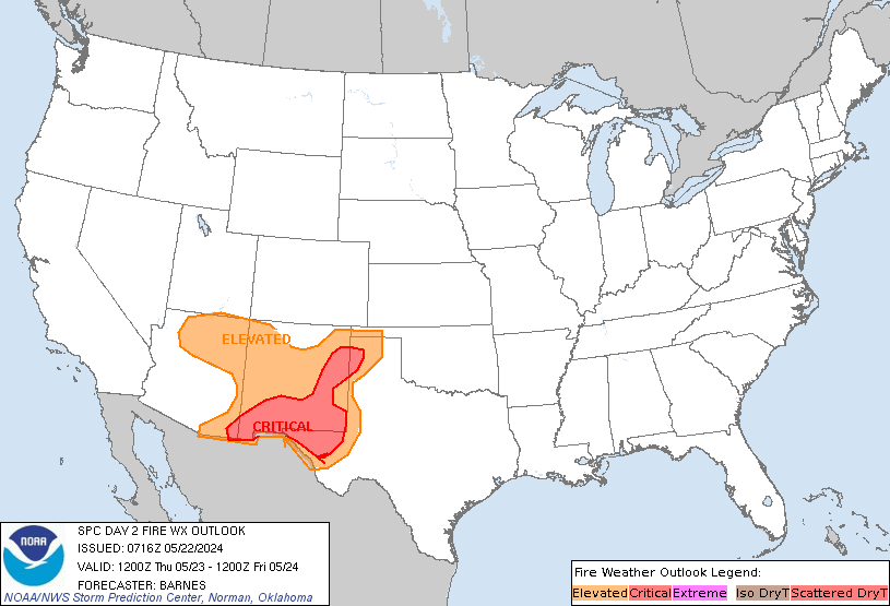 LimWeather's tweet photo. D2 #SPC #FireWx Outlook
#Critical #Fire Risk in W #Texas,S/E #NewMexico,SE #Arizona states esp #ElPaso,#SoccoroTX,#LasCruces,#Alamogordo,#SunlandPark,#SilverCity,#RoswellNM,#Carlsbad,#Artesia,#Hobbs,#Deming,#TruthorConsequences,#DouglasAZ cities
#Wxtwitter #NMwx #TXwx #AZwx https://t.co/Lqs8Zzz2aD