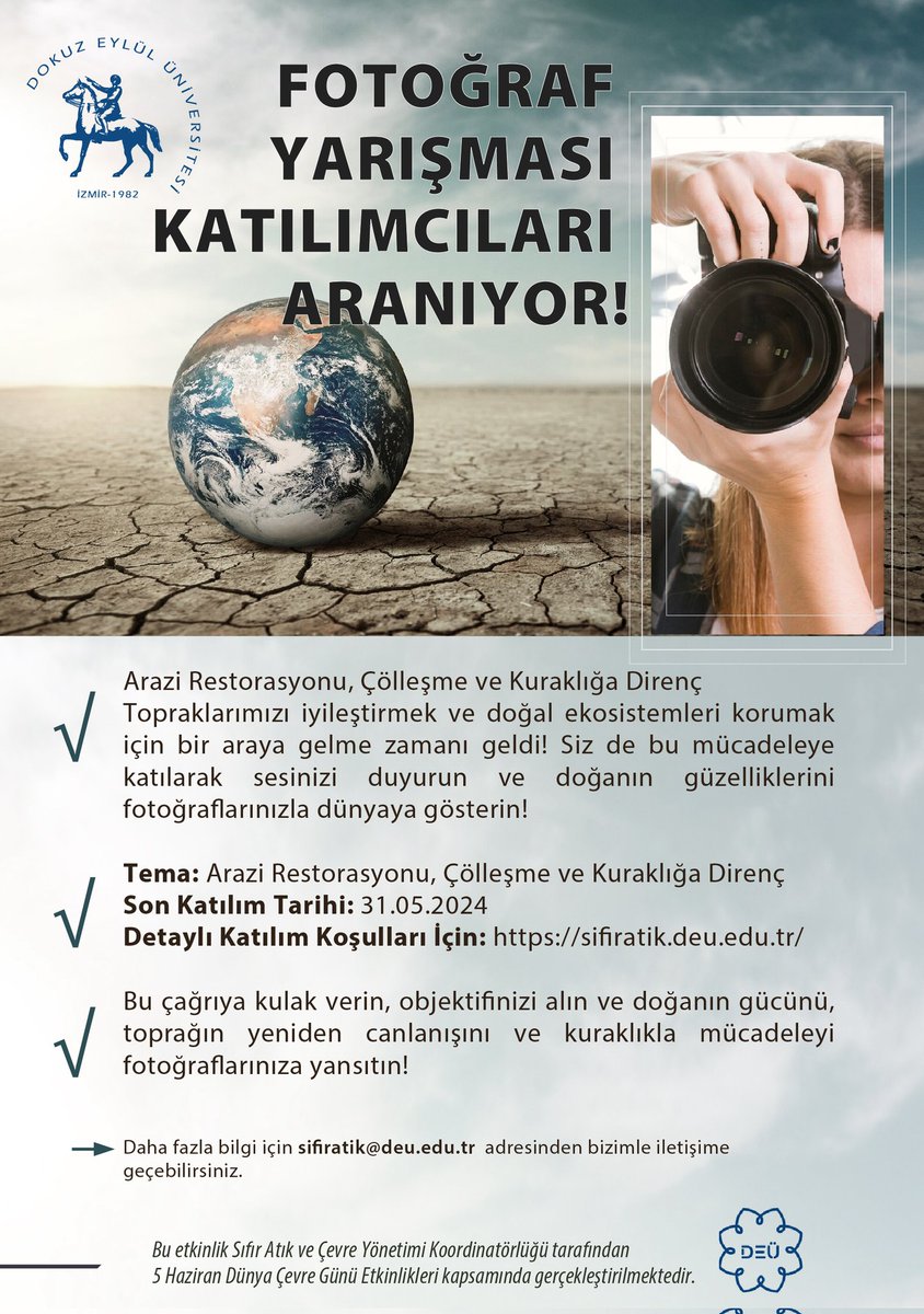 #universitemDEU ♻️ Sıfır Atık ve Çevre Yönetimi Koordinatörlüğümüz yürütücülüğünde, çevre duyarlılığı ve geri dönüşüm farkındalığı oluşturacak 3⃣ ayrı etkinlik düzenliyoruz. Çevre Günleri ve Çevre Haftası kapsamında düzenlenen etkinliklerden ilkinde 28 Mayıs Salı günü Tınaztepe