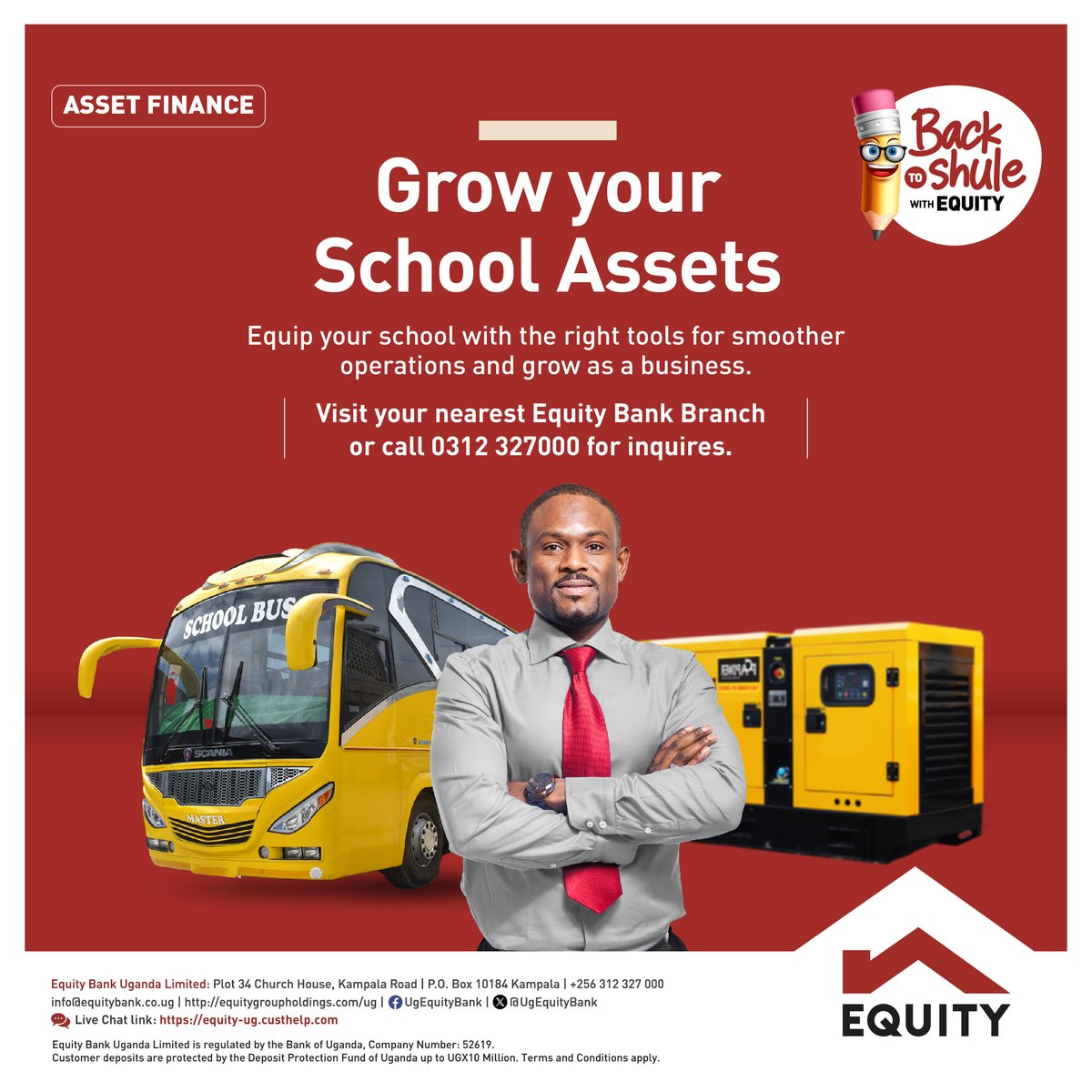 Grow your school assets and take your business to the next level with our asset financing loan product tailored to meet your financial needs. #BackToShuleWithEquity #EquityBankUganda