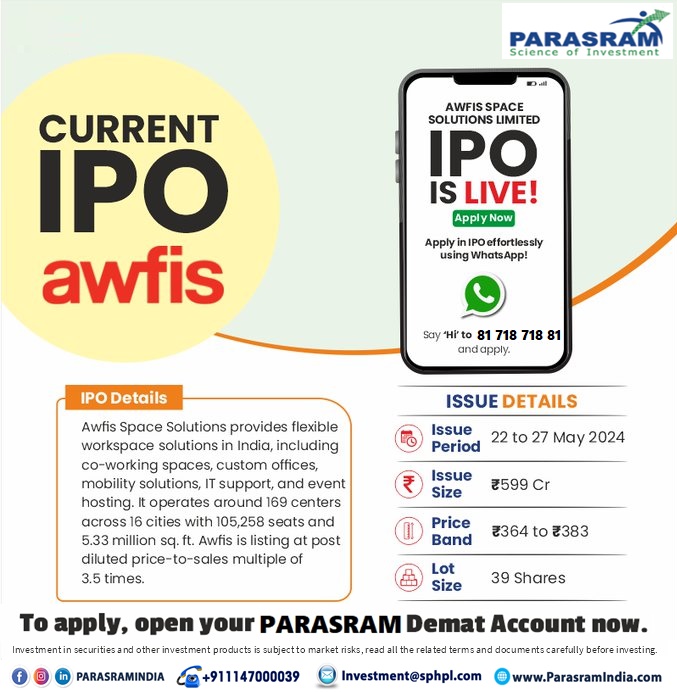 📢 IPO Alert!
Awfis Space Solutions Ltd. IPO is Open for Subscription.
Apply IPO: parasramindia.com
#IPOInvestor #FinancialNews  #viral #trending #like4like #IPOInsights #StockMarketBuzz #IPOmania #InvestmentTips #MarketAnalysis #stockingfillers #stockingstuffers  #Parasram