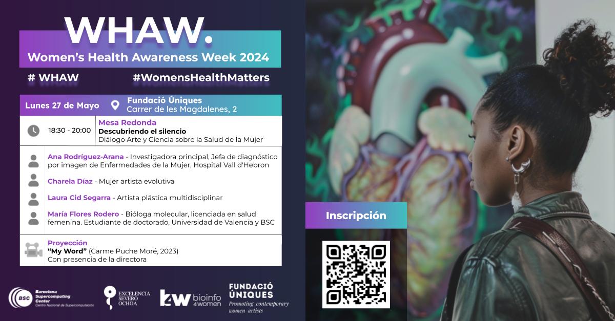 #WHAW Mesa Redonda

Descubriendo el Silencio: Diálogo #ArteCiencia sobre la Salud de la Mujer
🔹Ana Rodríguez-Arana
🔹Charela Díaz
🔹Laura Cid Segarra
🔹María Flores Rodero
🔸Modera @Giardina_Simona

📽️“My Word” de @CPucheM

🗓️ 27 Mayo, 18:30
✍️Inscripción form.typeform.com/to/wRjLaCd4