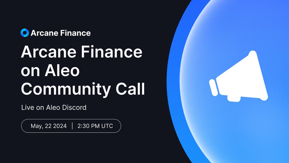arcane_finance's tweet photo. Arcane Finance is joining the weekly @AleoHQ Community Call on Discord today!

Tune in to catch the latest updates and future plans from Arcane Finance, don't miss out!

🗓 22 May (today), 2:30 PM UTC https://t.co/cuFqNHGX3P