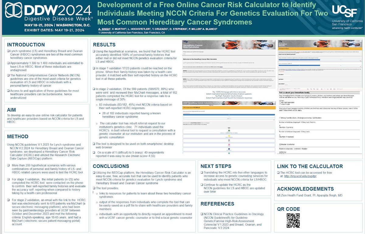 Excited to launch - 📣UCSF Hereditary Risk Calculator Check out our poster @DDWMeeting @UCSFHospitals @UCSFCancer @CGAIGC @Lynchsyndromirl @Alive_And_Kickn