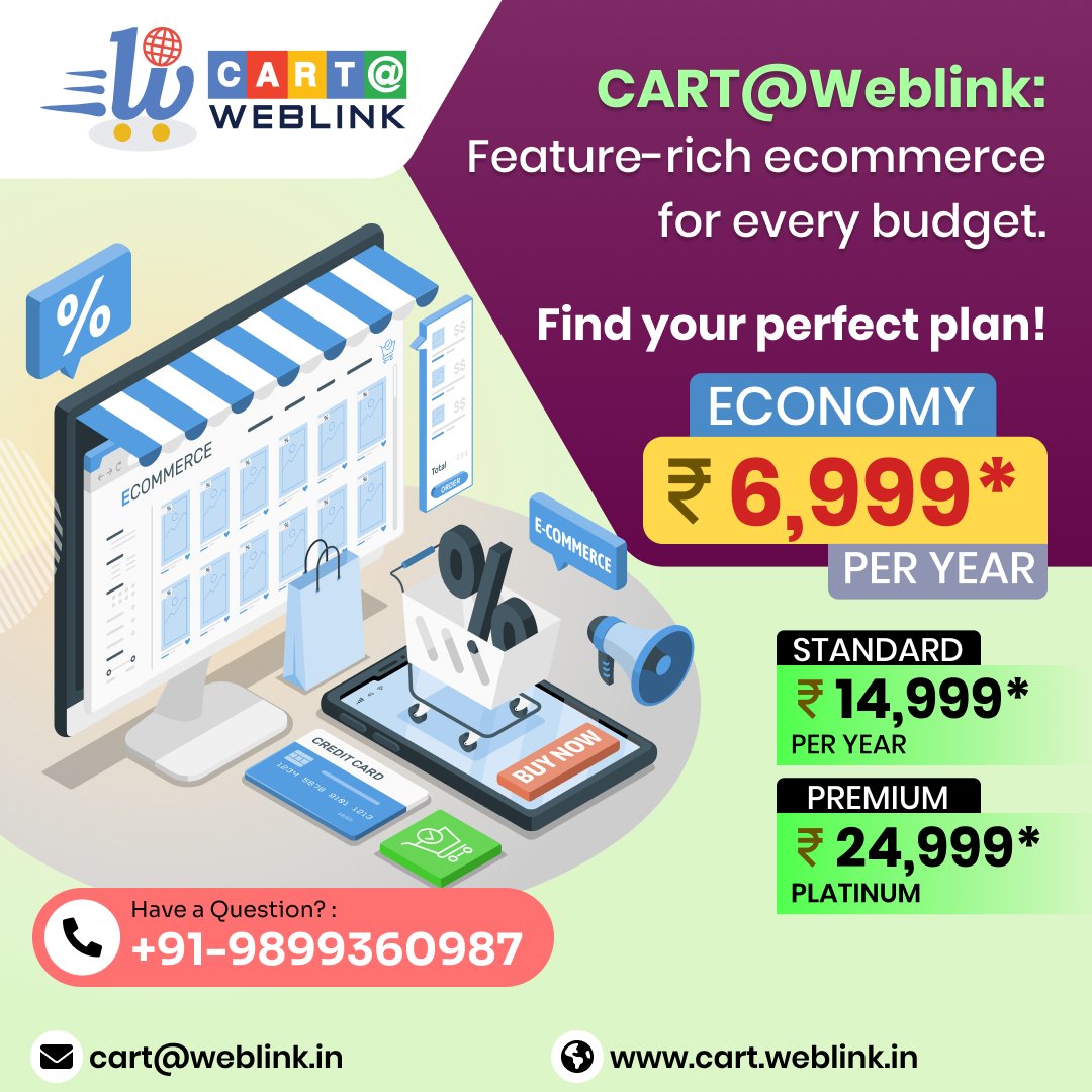 CART@Weblink: Feature-rich ecommerce for every budget. Find your perfect plan!

Connect with us today
cart.weblink.in
📞+91-9899360987

#WeblinkCart #ecommercebusiness #ecommercestore #ecommercetips #ecommercewebsite #ecommercedesign #digitalmarketing #onlinebusiness