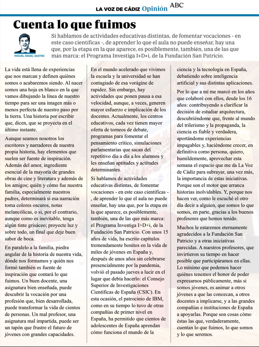 migsasuya's tweet image. Las familias marcan lo que somos y seremos. Los docentes también. Sobre todo, cuando ayudan a que aprendamos más allá del aula gracias a programas como los de @FundSanPatricio 

Un homenaje a los buenos docentes, a programas como éste y a la investigación científica.…