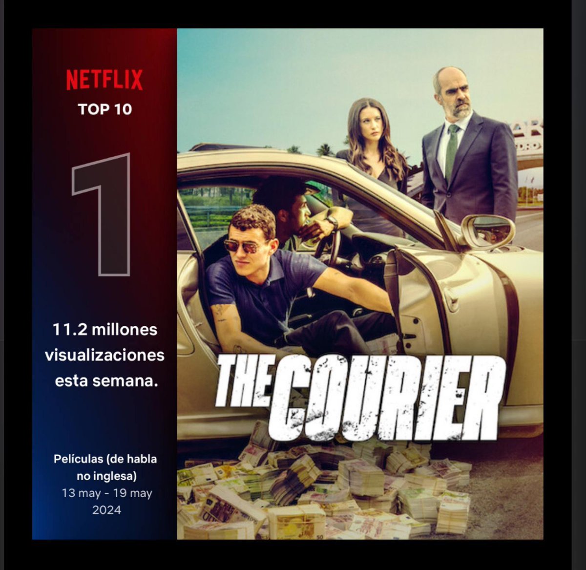 VacaFilms's tweet photo. Por segunda semana consecutiva, El Correo es número 1 a nivel internacional en #Netflix, mejorando los datos de su primera semana en +50%. 
En España estará disponible desde el viernes 24 en #Movistar+. 
Gracias a todos los que la han hecho posible!!!! https://t.co/dwyB9oYTnt