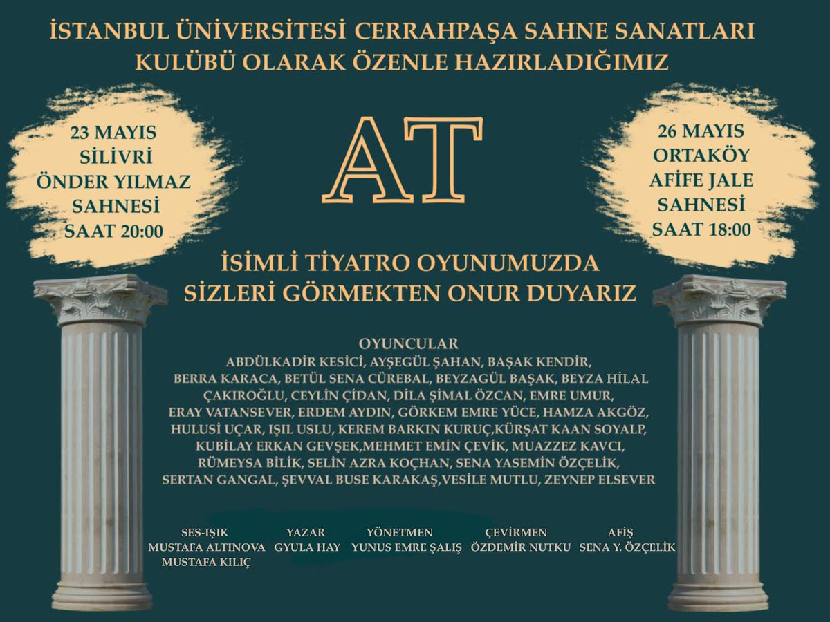 Eveeeet, bu senenin son oyununu açıklama zamanı sonunda geldi.🎉Büyük emeklerle hazırladığımız oyunumuzu sizlerle buluşturduğumuz için çok heyecanlıyız🐴 Hepinizi bekleriz. Sanatla ve Sevgiyle 🎭