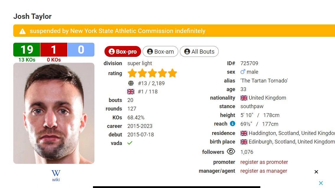 Josh Taylor on BoxRec 'Suspended by New York State Athletic Commission indefinitely!' What happened there then? 🤔#TaylorCatterall2 #STBX