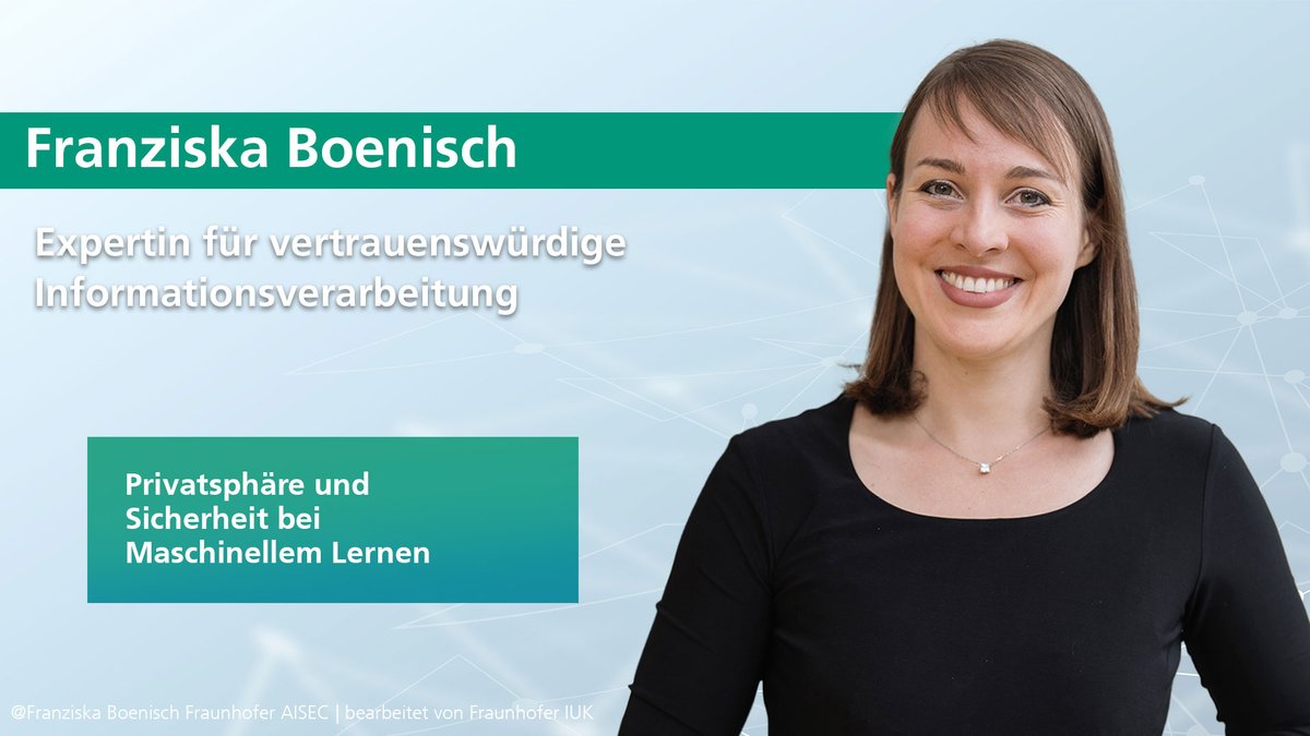 Für Sicherheit und Privatsphäre im Maschinellen Lernen!

Unsere IUK-Heldin Franziska Boenisch ist Expertin für vertrauenswürdige Informationsverarbeitung am @CISPA und promovierte am @FraunhoferAISEC.

(lna)

#IUKHeldin #HiddenHeroines #MachineLearning