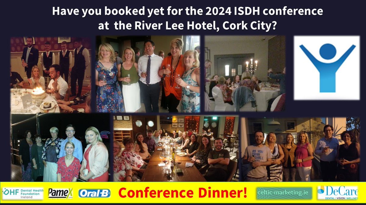 Don't miss the conference dinner at #ISDHCork24 - it is a great time to meet new and old colleagues. Chat, build rapport, create networks in a relaxed setting and discover shared interests! Booking here - isdh.ie/conference-202… #specialcaredentistry @DHF_Ireland @DeCareDentalIE