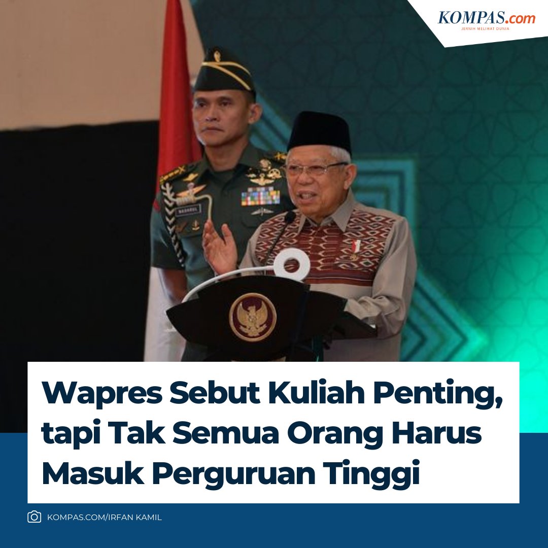 kompascom's tweet photo. Wapres Sebut Kuliah Penting, tapi Tak Semua Orang Harus Masuk Perguruan Tinggi

Baca di https://t.co/iCENSHqOj2 https://t.co/tVFmlTdqao