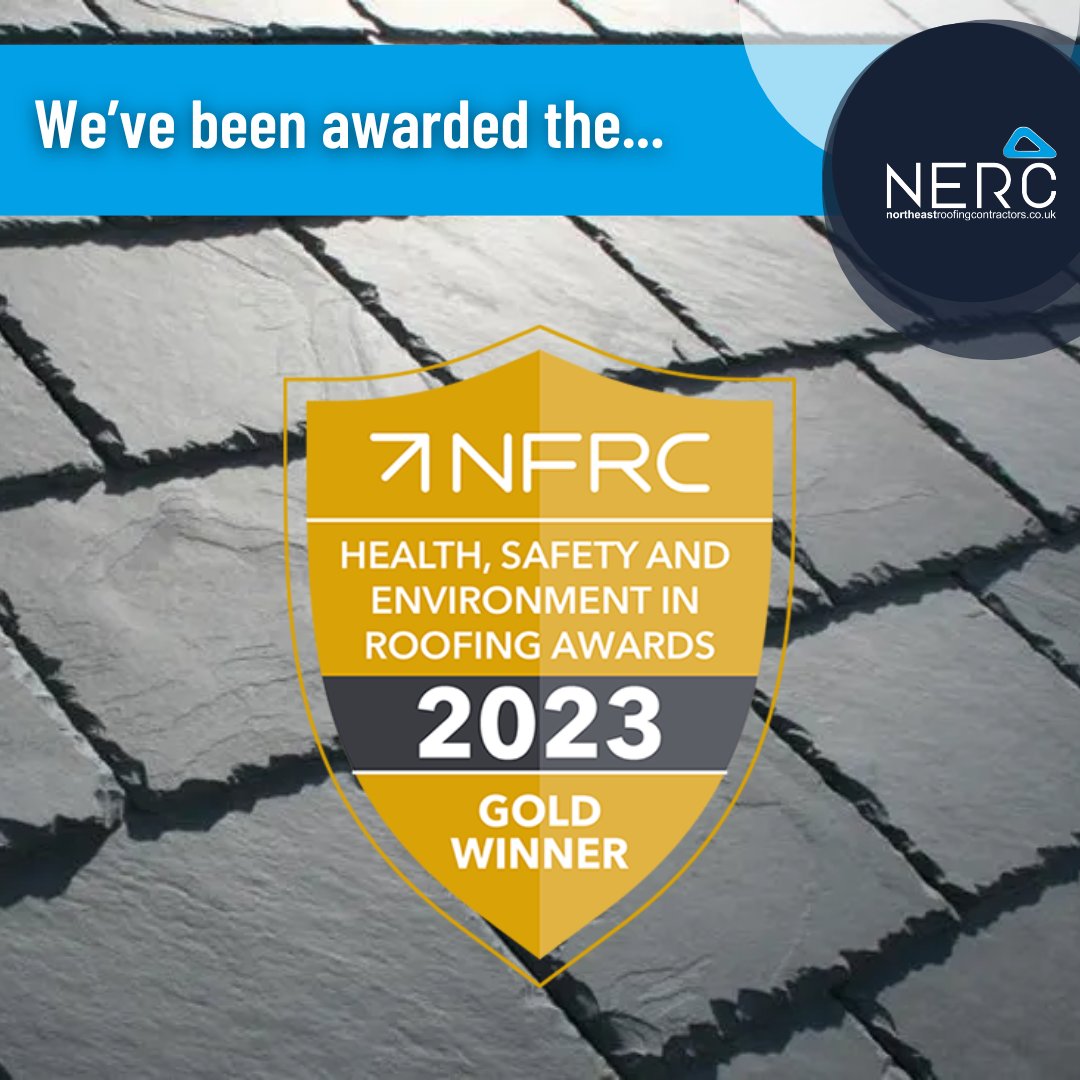 INFO_NERC's tweet photo. We’re excited to announce that we have been awarded the NFRC 2023 Gold Winners Award for Health, Safety and Environment in Roofing. 🏠🙌

#NFRCGoldAwardWinners #HealthAndSafety #AwardWinners https://t.co/hTvKcbPpZE
