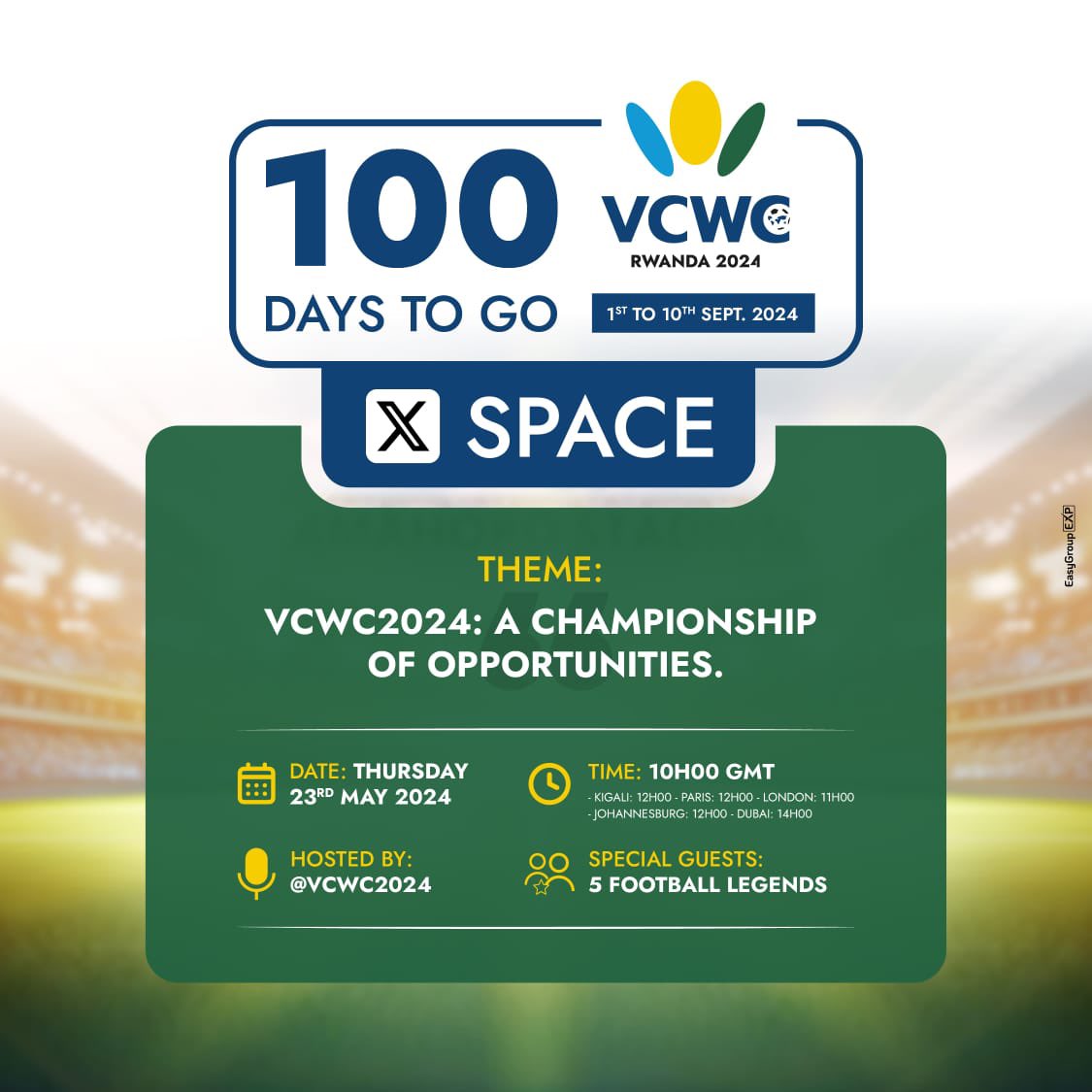 Join the conversation with football legends as we discuss all the opportunities that will exist around the upcoming inaugural edition of the Veteran Clubs World Championship in Rwanda. Link : x.com/i/spaces/1rdxl… #VCWC2024