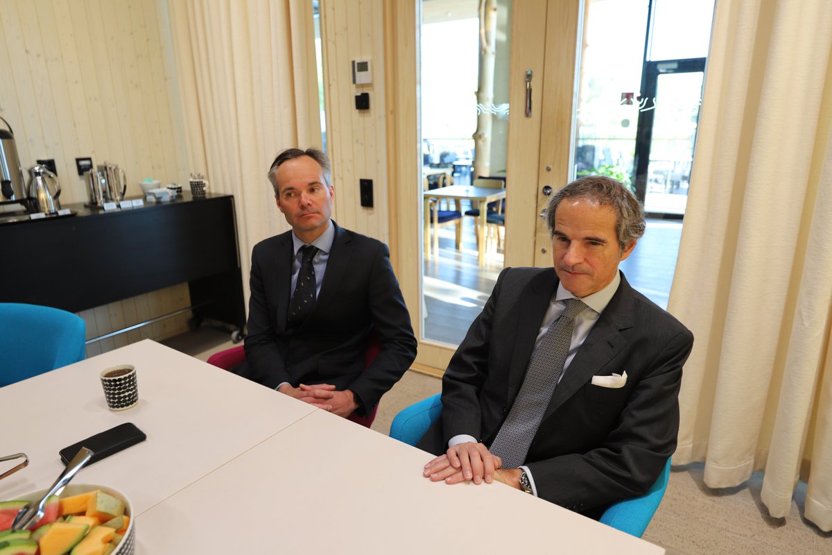 Minister <a href="/KaiMykkanen/">Kai Mykkänen</a> and <a href="/iaeaorg/">IAEA - International Atomic Energy Agency ⚛️</a> <a href="/rafaelmgrossi/">Rafael Mariano Grossi</a> at a joint #NNF24 media meeting. The topics included nuclear power issues from many different perspectives. #energy #nuclear power