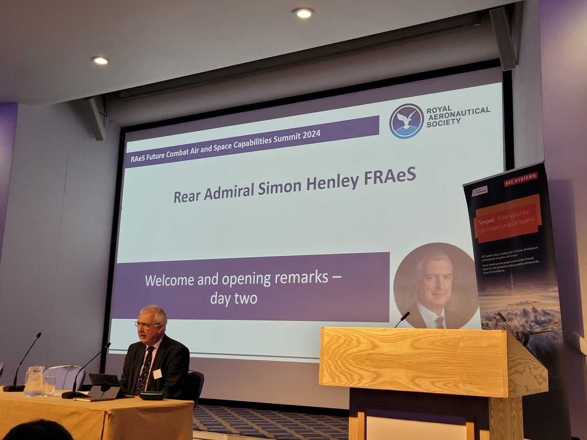 Day 2 of #FCAS24 and RAeS Past-President Rear Admiral Simon Henley giving the welcome.