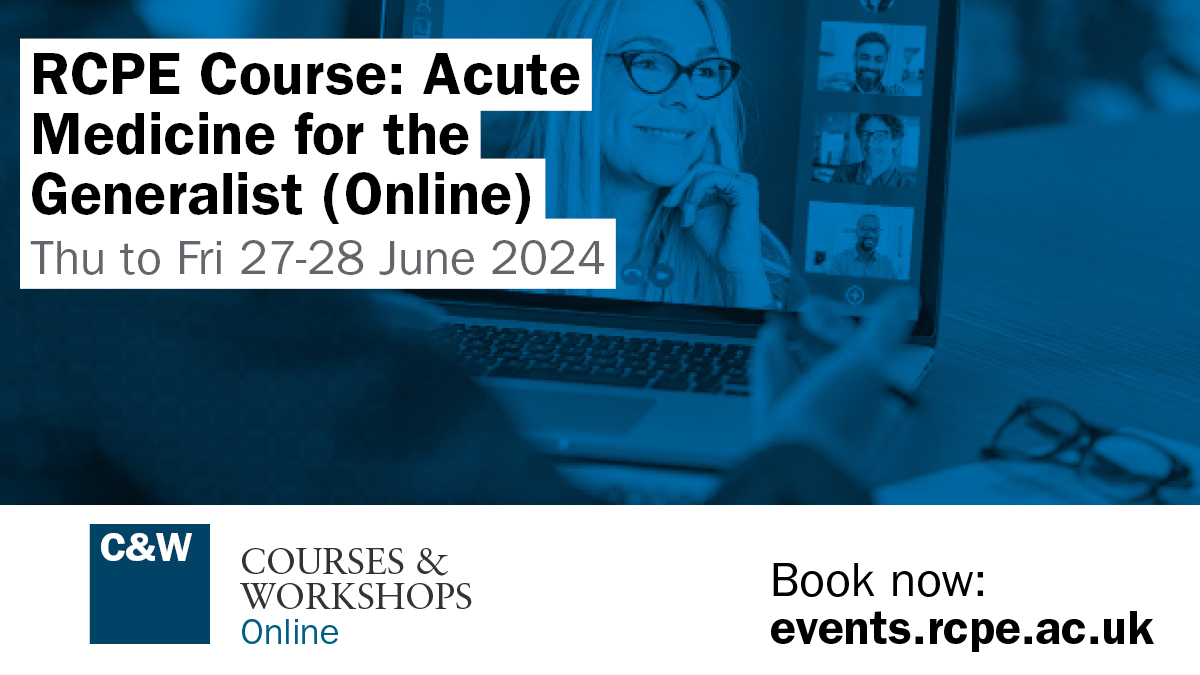 At our online course: RCPE Acute Medicine for the Generalist topics include: ➡️Neurology, Respiratory Intro, Cardiology Intro, Case based discussions: Medicine of the Elderly, Diabetes & Endo, Gastro, Call from the lab, Renal Booking: tinyurl.com/3p6e255h #rcpeAcuteMed24