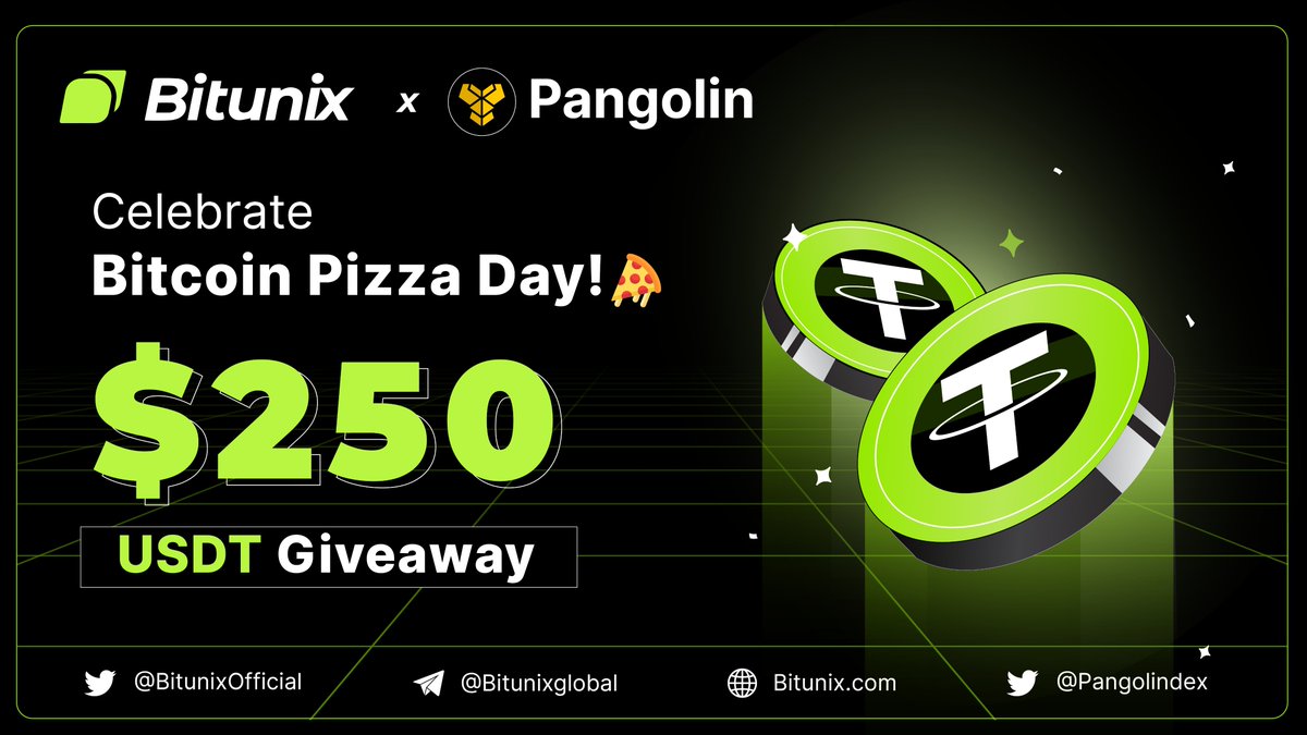 BitunixOfficial's tweet image. 🥳Let&apos;s Celebrate #BitcoinPizzaDay!  

We are giving away 250 $USDT!

To enter:

✅ Follow @BitunixOfficial @pangolindex

✅ Like + RT + Tag 2 Friends  

✅Comment your crypto wish