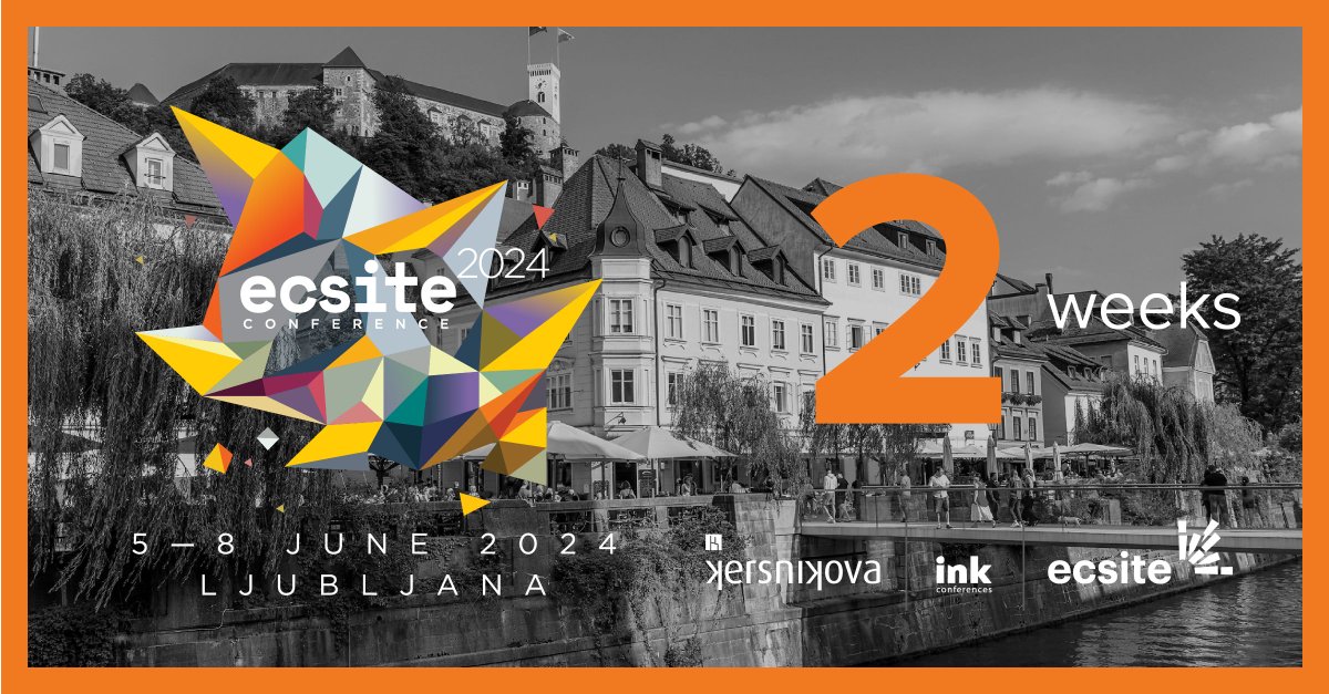 Only two weeks left before #Ecsite2024! If you haven't done so yet, today is your last day to register online for the 2024 Ecsite Conference. Don't miss out on this opportunity and join us 5-8 June in Ljubljana, Slovenia. 👉 buff.ly/3uye24c #Ecsite #scicomm