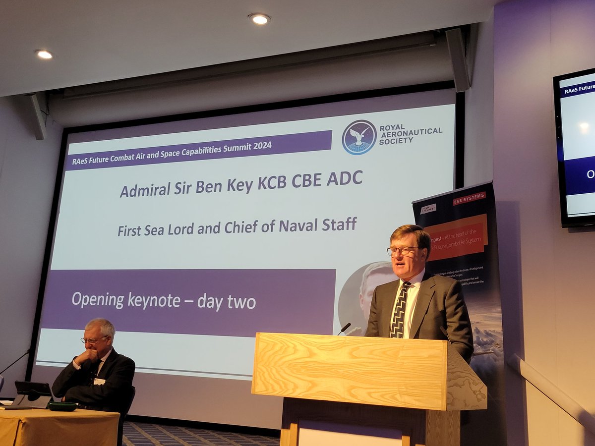 Keynote speech from First Sea Lord, Admiral Sir Ben Key, an FAA aviator himself, who pays tribute to recently departed Sharkey Ward, 'a genuinely legendary pioneer. We owe him a huge debt' #FCAS24