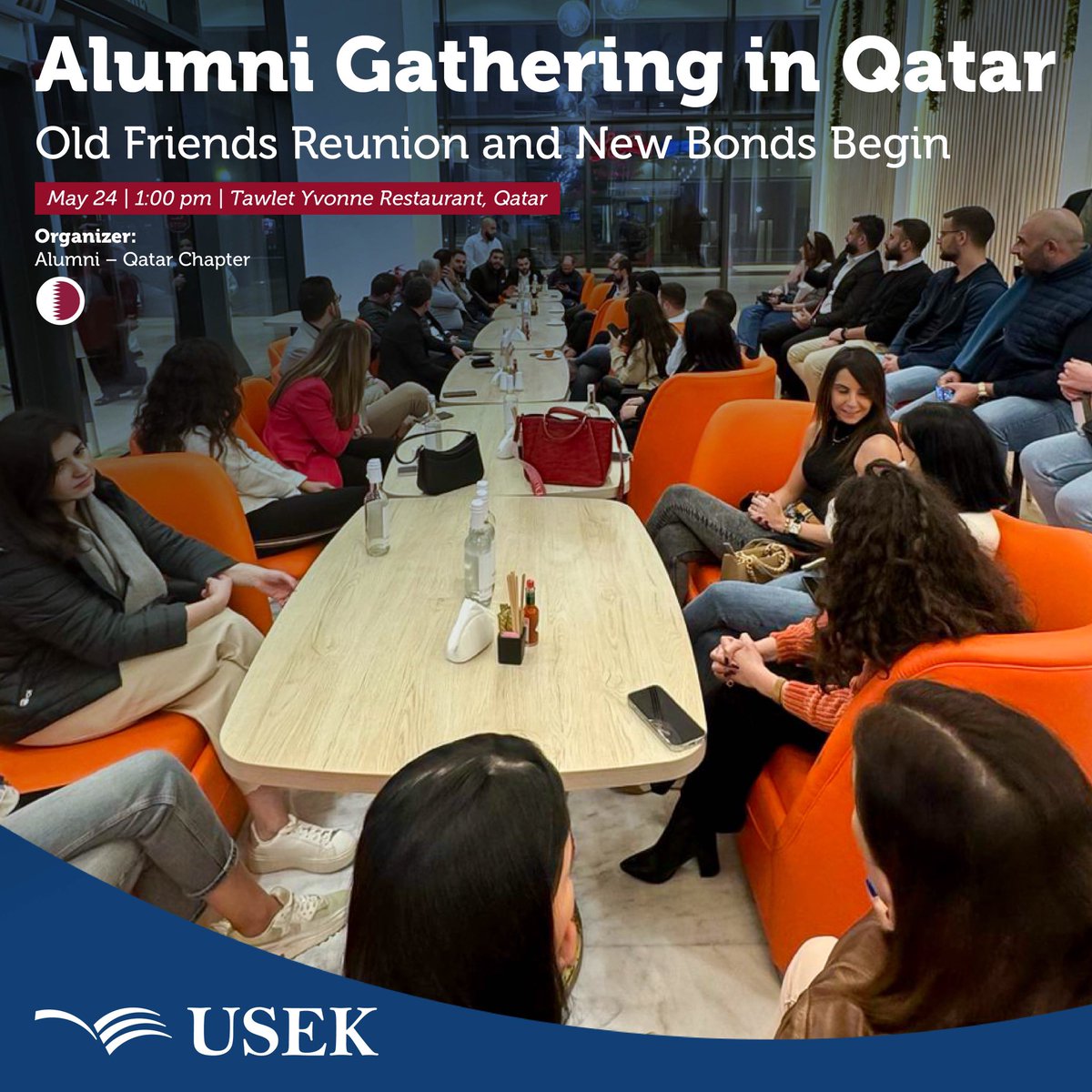USEKOfficial's tweet photo. Calling all USEK Alumni in Qatar! Join us for a special gathering on Friday, May 24 to reconnect, network, and catch up on the latest news and achievements from our beloved alma mater. Let's celebrate our shared transformative journey and strengthen our community bonds. https://t.co/VRuvLYGYpg