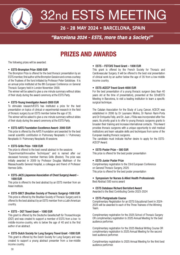 🏆 Exciting News for 32nd ESTS Meeting! 🏆
We are thrilled to present the prizes and awards at the European Society of Thoracic Surgeons (ESTS) conference in Barcelona! 🌟
The event will celebrate research,  techniques, and exceptional contributions in thoracic surgery.
#ests2024