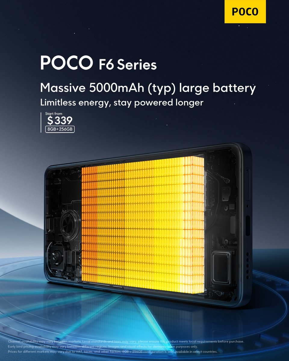 POCOGlobal's tweet image. Enjoy uninterrupted usage throughout the day with the #POCOF6Series' long-lasting battery life. Stay connected, entertained, and productive without worrying about constantly recharging.
