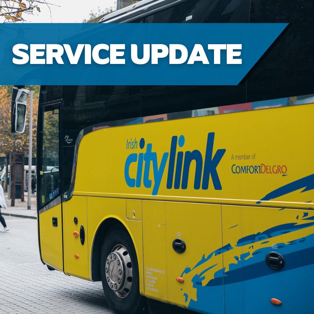 Fógra do Chustaiméirí * Service Update 22 May, 2024, All Dublin Routes* Due to the  UEFA Europa League Final this evening at 20:00 all Dublin services will potentially be delayed. For real-time information, please check out citylink.ie/track-my-bus/ Please add additional time to