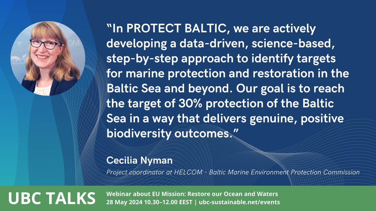 ❗️Register today: #UBCTALKS 90min webinar about #MissionOcean is coming already on 28 May! us06web.zoom.us/webinar/regist… 💡Discover a range of actions towards the Baltic Sea protection, including @protectbaltic project for restoring the Baltic Sea ecosystem! ubc-sustainable.net/events/ubc-tal…