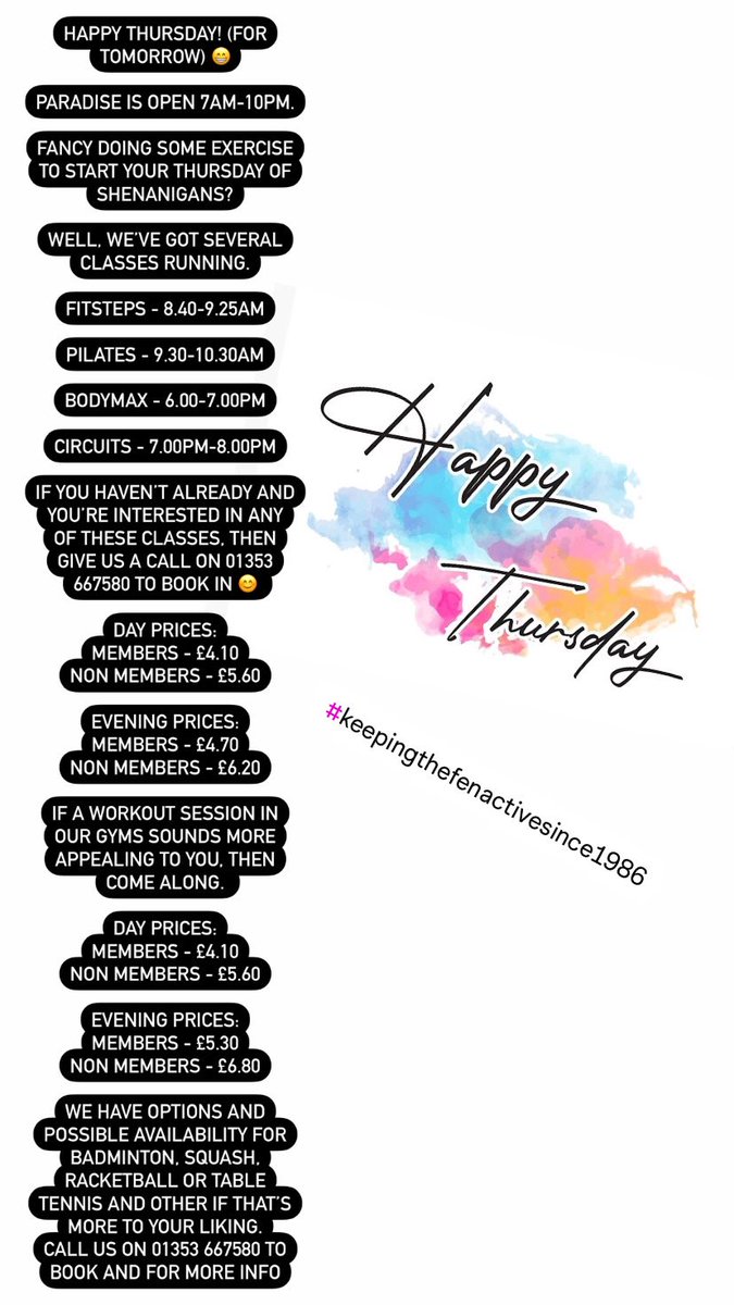 #paradisecentre #paradisecentreely #sportscentre #ely #thefens #fenlife #cambridgeshire #exercise #fitness #gym #fitnessclasses #weights #physicalhealth #mentalhealth #thursday #thursdayfitness #thursdaymotivation #thursdayvibes #keepingactive #keepingthefenactivesince1986