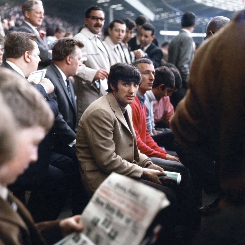 PHOTO OF THE DAY, Manchester Utd and Northern Ireland superstar, George Best, spotted at the 1966 World Cup Final, sitting next to Mike Summerbee of Man City. 📷google images