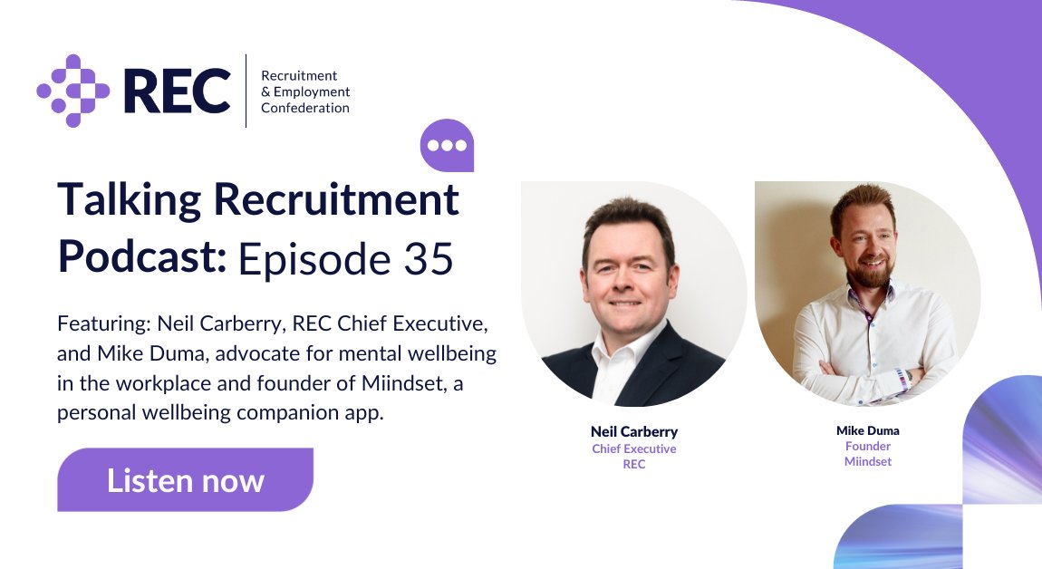 ⚠️This podcast discusses mental health and suicide📷In this episode of the #Talking RecruitmentPodcast Neil talks to Mike Duma, advocate for mental wellbeing in the workplace. They discuss the importance of good mental health in a the workplace. Listen now: