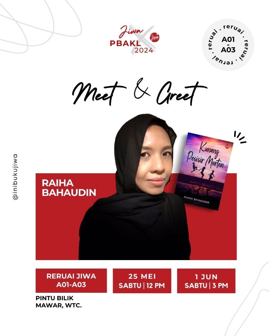 MEET & GREET BERSAMA PENULIS-PENULIS NOVEL JIWA ✍️📚

Khas buat semuaa yang suka baca novel, Jiwa bawakan penulis-penulis yang sudah pasti karya mereka akan melengkap dan menceriakan hari hari korang. 

Save the date okie! 

#inibukujiwa #pbakl2024 #klibf2024 #meetandgreet