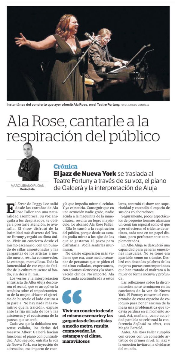 francesc_cerro's tweet photo. Aquí us deixo la crònica/crítica que en Marc Libiano ha fet del CONCERT-RECITAL D’ALA ROSE FALLER ahir al #TeatreFortuny de #Reus. 

@sandrage76 @daresa72 @algalcera @AlbaAluja https://t.co/qzIdYen1ej