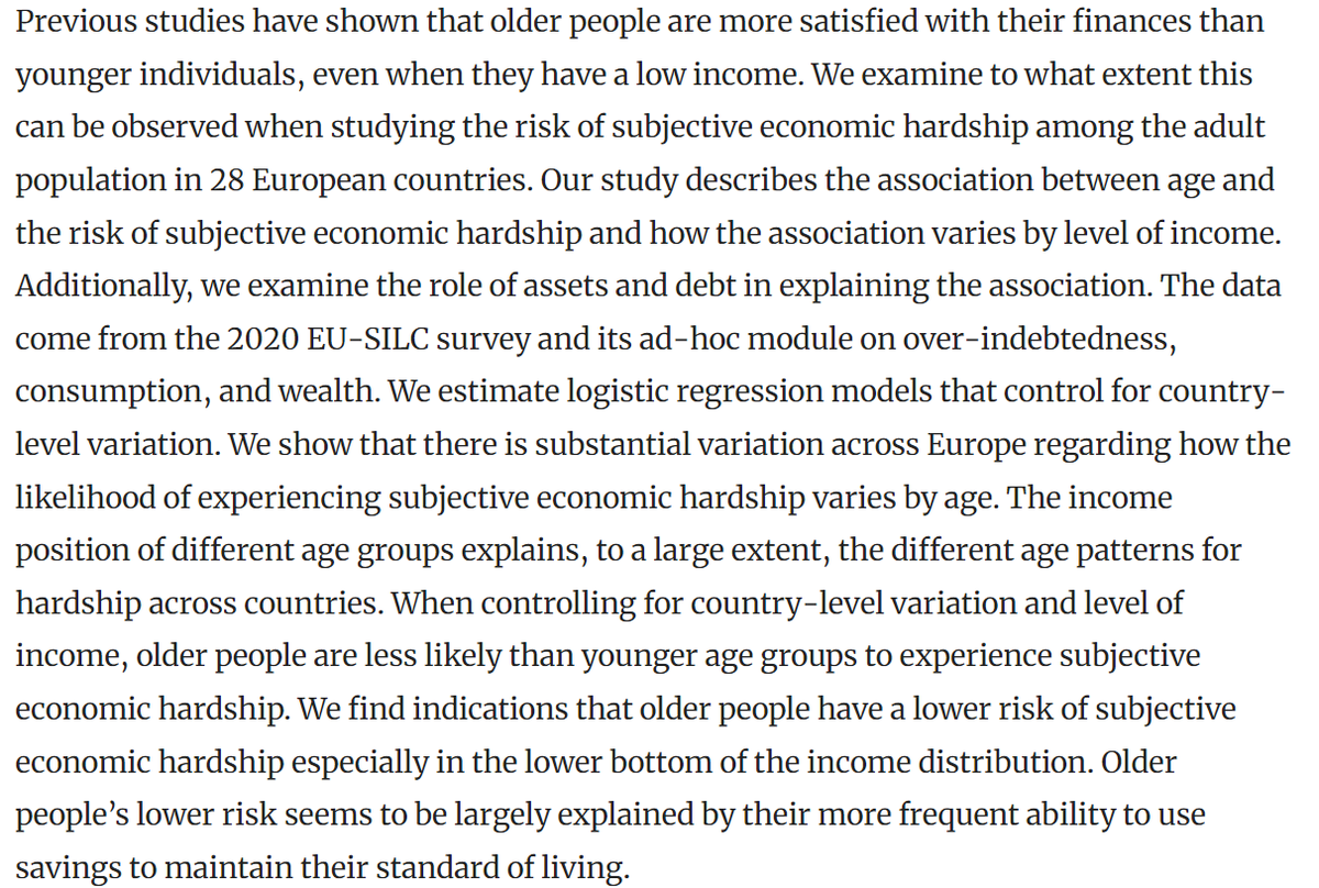 📌New @SustAgeable @Akatemia_STN publication 'Association Between Age and Subjective Economic Hardship Across the Income Distribution in Europe' with @Ilmakun & @uotinen_joonas in Social Indicators Research. link.springer.com/article/10.100…
