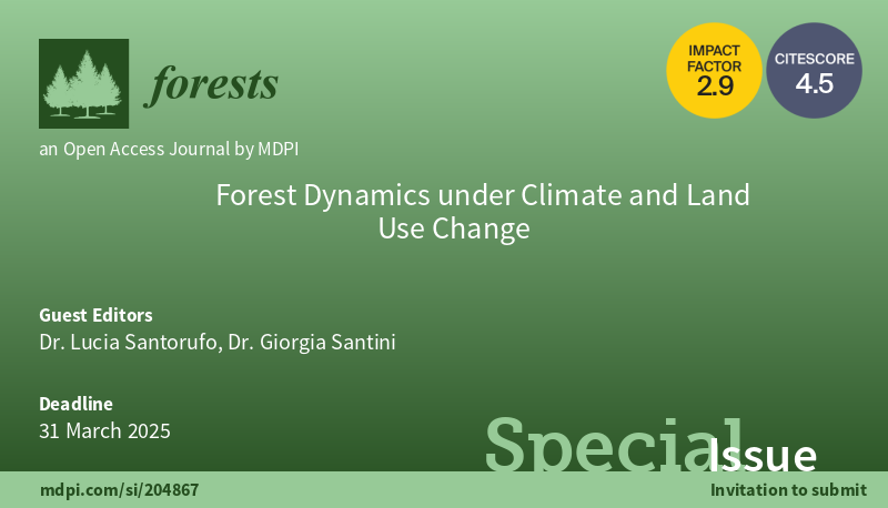 🌲 #Forests 🌲Open for Submissions New Special Issue: #Forest #Dynamics under #Climate and #Land Use Change 👨‍🔬 Guest Editors: Dr. Lucia Santorufo and Dr. Giorgia Santini More information at 👉 mdpi.com/journal/forest… ☘ #vegetation #dynamics #soil #restoration #modeling