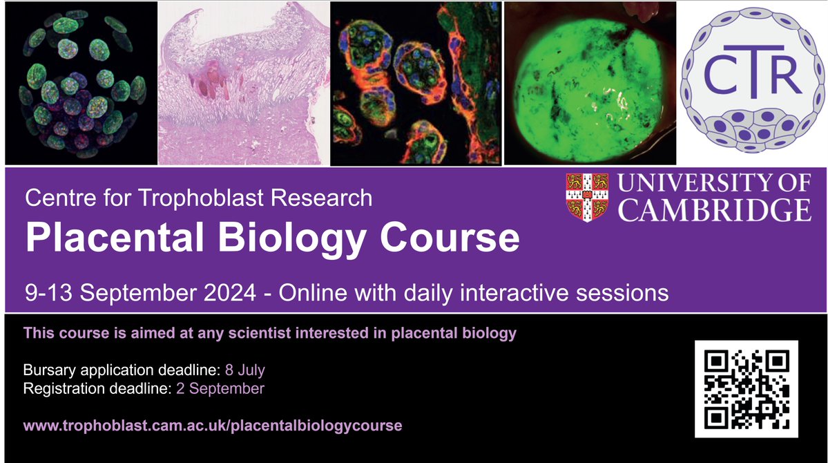 📢We're excited to announce our Placental Biology Course is back for 2024! Content updated around four key themes. Registration and Bursary Applications open now 📢 trophoblast.cam.ac.uk/placentalbiolo…