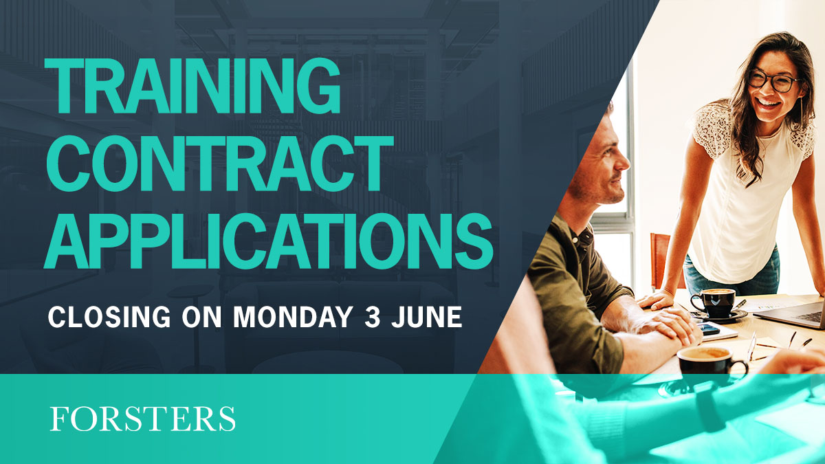 ForstersLLP's tweet image. Our direction training contract applications will be closing on Monday 3 June.

We are primarily recruiting for the 2026 cohort, however we have additional space available within our 2024 September cohort for those ready to begin their training this year.
forsters.co.uk/careers/gradua…