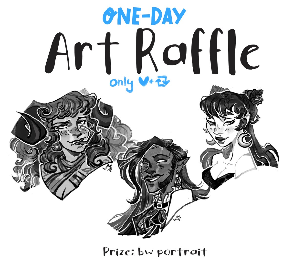 🖤Thanks to 3.5k art raffle!🖤

Only 🖤+ rt

Two winners will receive a black&amp;white portrait!

🖤Ends tommorow!🖤