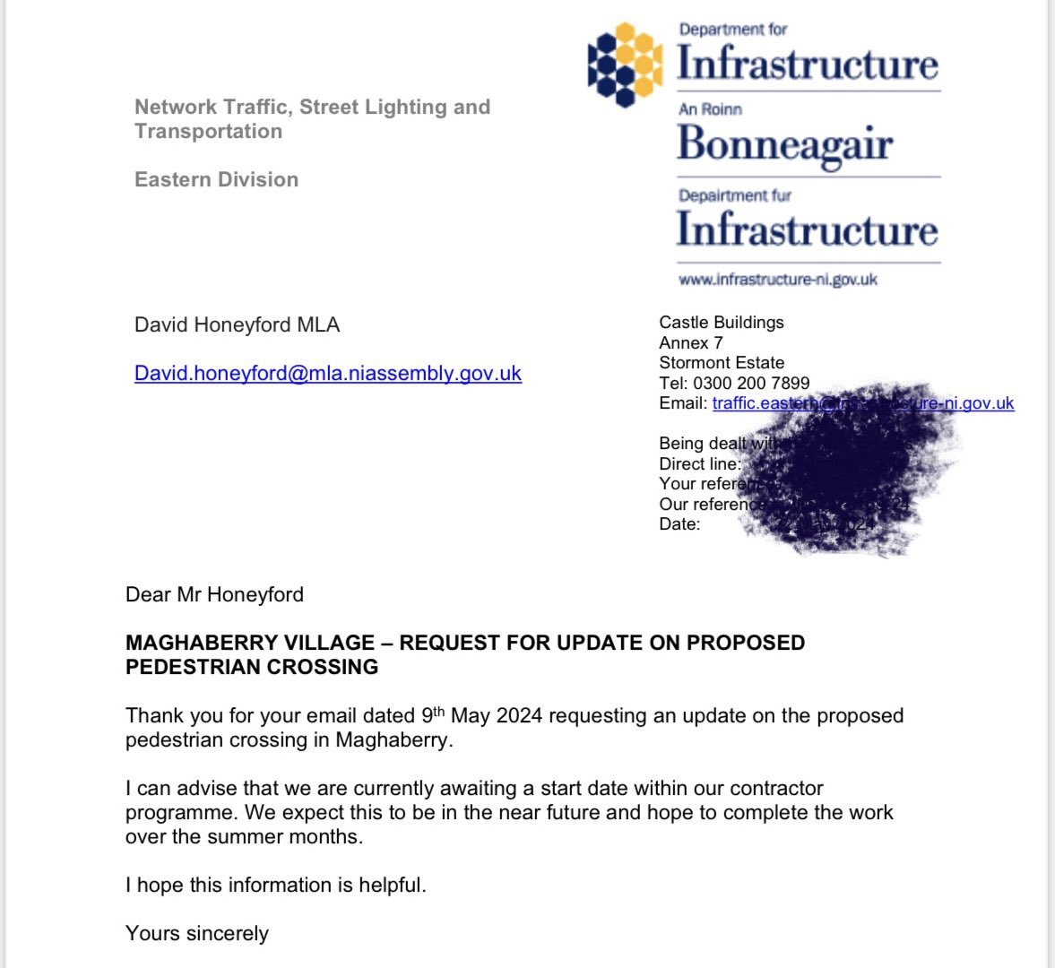 🚶Maghaberry Village Crossing 🚶 At last some good news on the delivery of the pedestrian crossing for Maghaberry. I first worked on this in 2019 when I was in Council & recently chased again after being contacted by residents. Delighted to hear it’s finally to be installed!